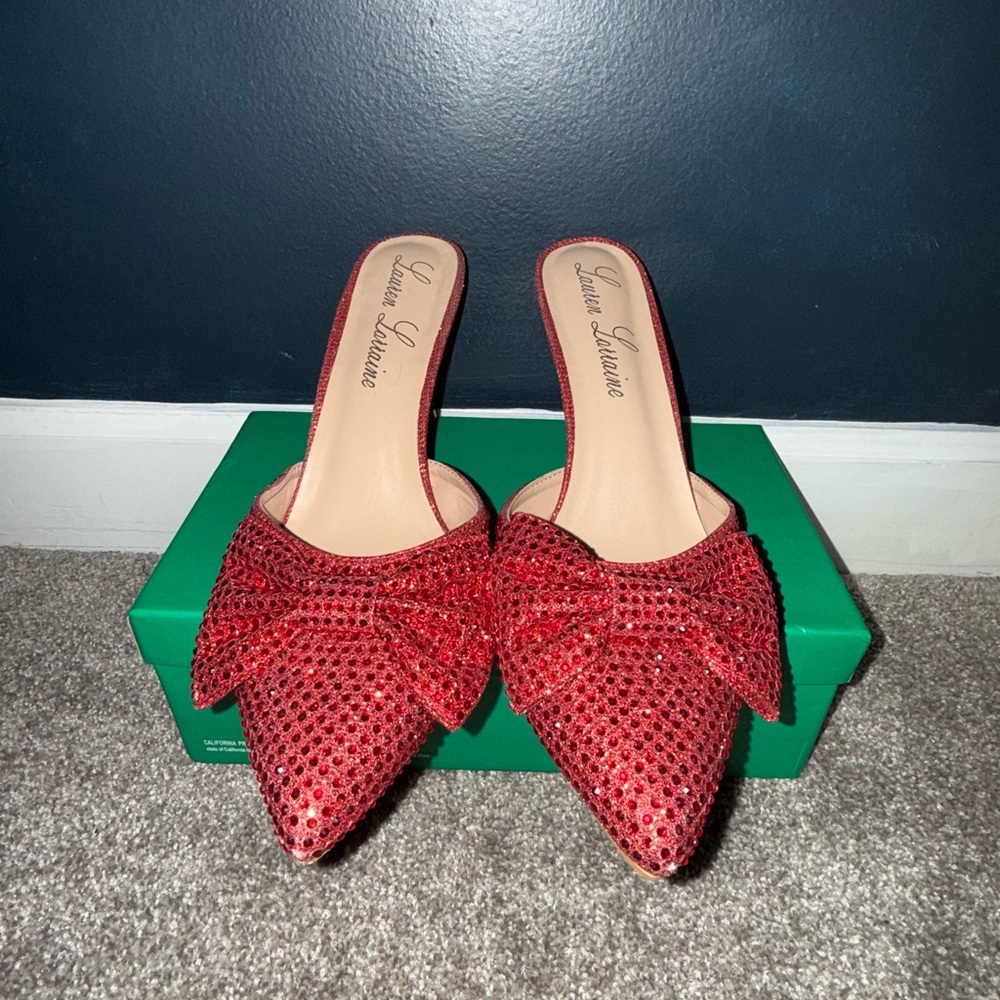Lauren Lorraine Red Rhinestone Bow Heels